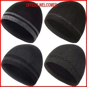 Men's Fleece Lined Knitted Beanie Hat Winter Ski Skull Cap